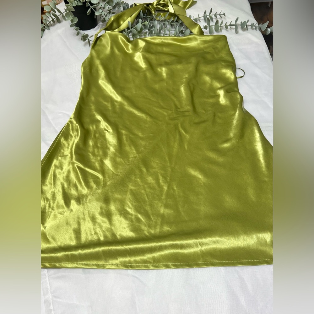Revolve More to Come Y2K Green Satin Halter Dress Size Extra Small Color
